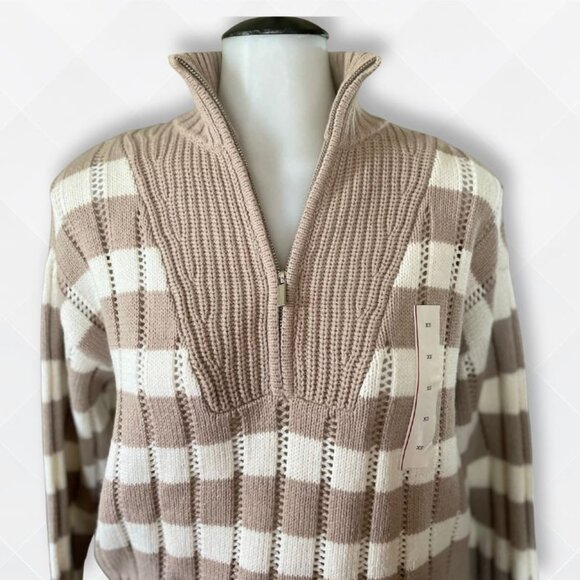 A New Day Beige/Cream Striped Quarter-Zip Sweater โ Size XS (NWT) - WST-100009 - Picture 3 of 7